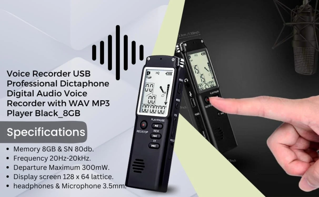 8GB Digital Voice Recorder – HD Audio Recorder with 96 Hours Storage, 13 Hours Battery